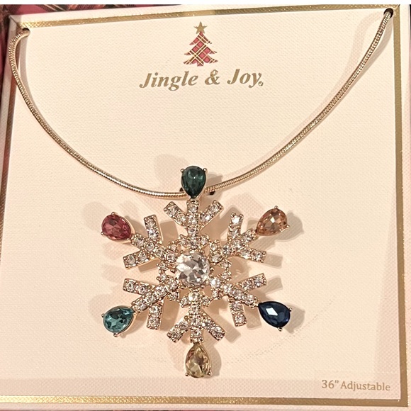 Jewelry - Gold and multi color rhinestone snowflake necklace